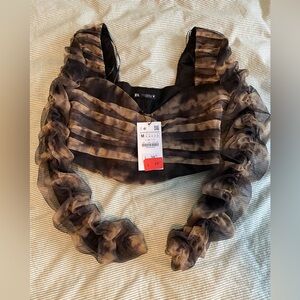 Zara mesh tulle cropped longsleeve